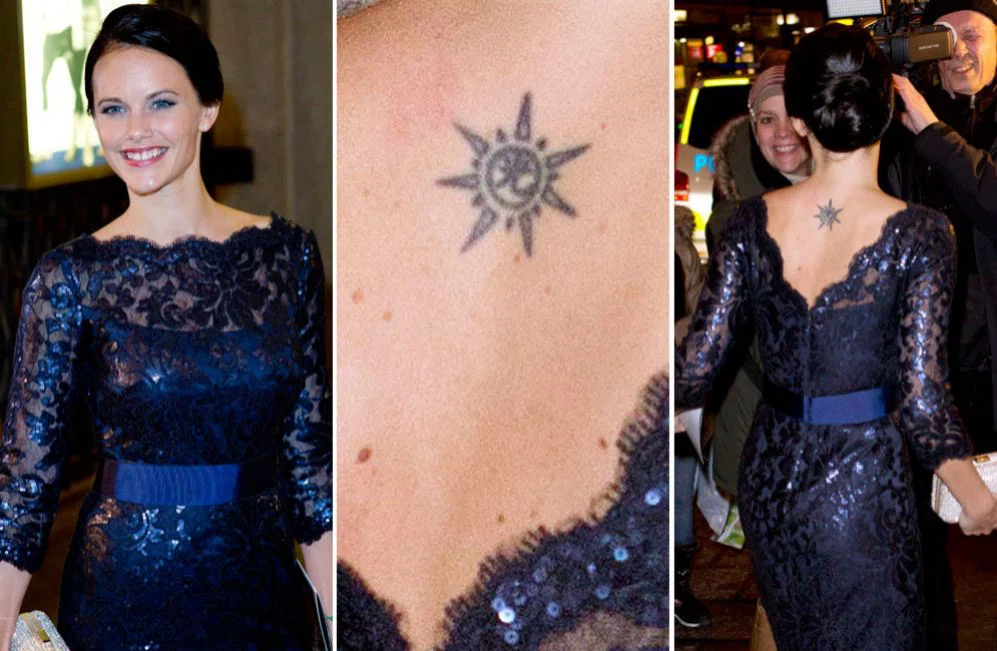 Fotografía de Spfía de Suecia con su tatuajeen la espalda