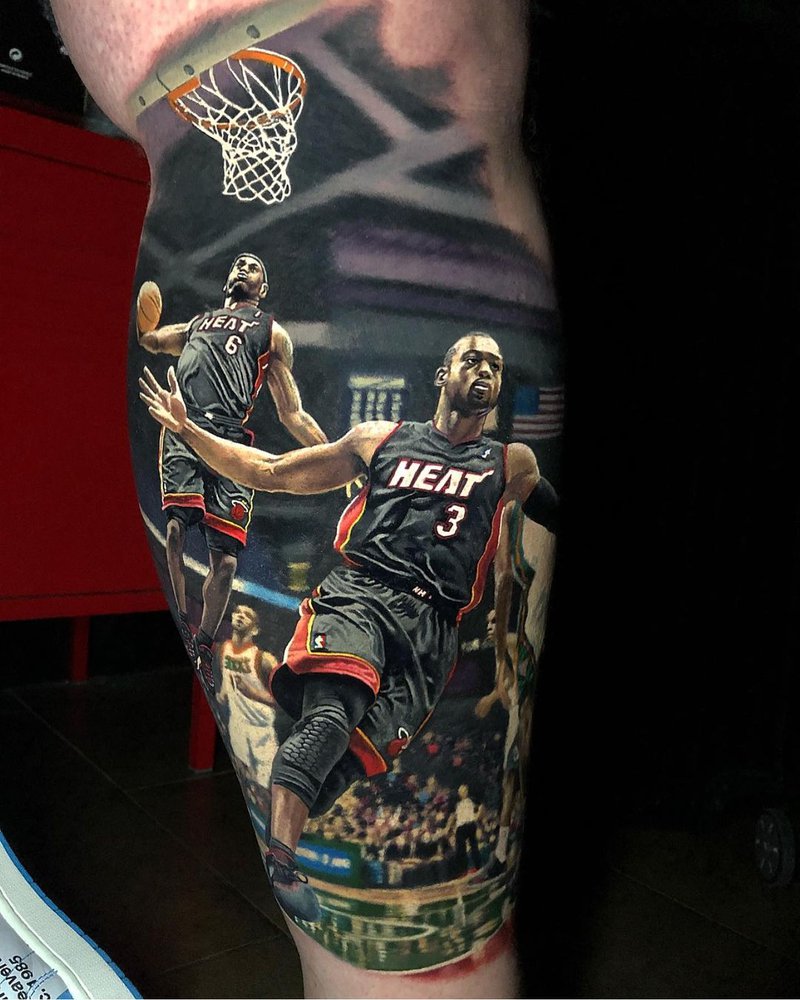 tatuaje color NBA. Miami Heats Tattoo. Steve Butcher tatuador