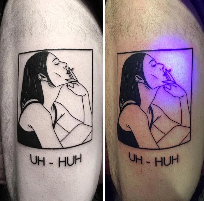 Tatuaje invisiblre. Utilizando tinta UV en tatuaje. Luz negra o luz ultravioleta
